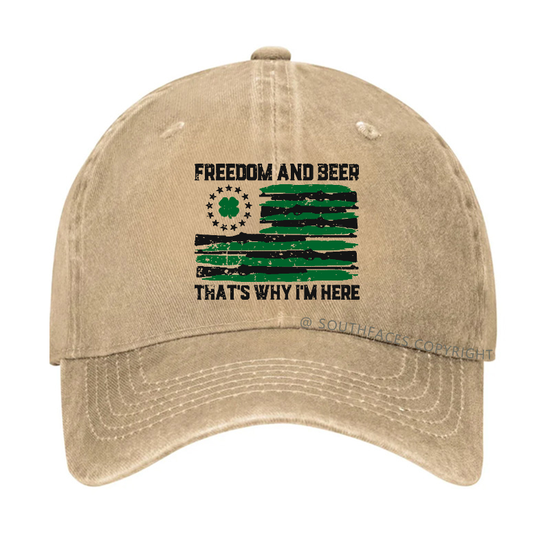 Freedom And Beer That's  Why I'm Here USA Flag Print Hat
