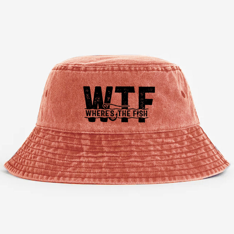 WTF Where's The Fish Funny Print Bucket Hat