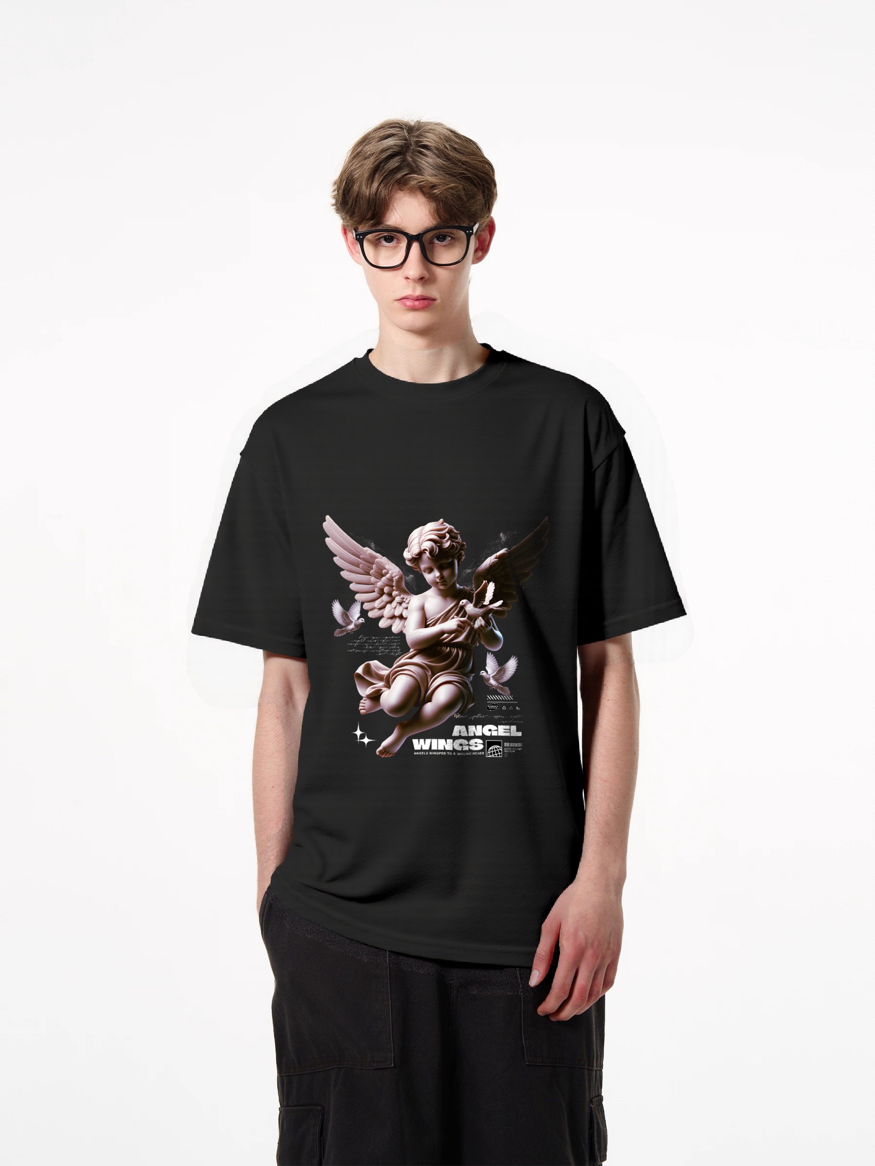 1pcs Trendy Angel Wings Print T Shirt 180g Pure Cotton Softtee Various Colors Comfortable Daily Wear Artistic Design Clothing For Any Season And Occasion Simple and Chic Casual T-Shirts in Lightweight Polyester Lightweight Casual Tees