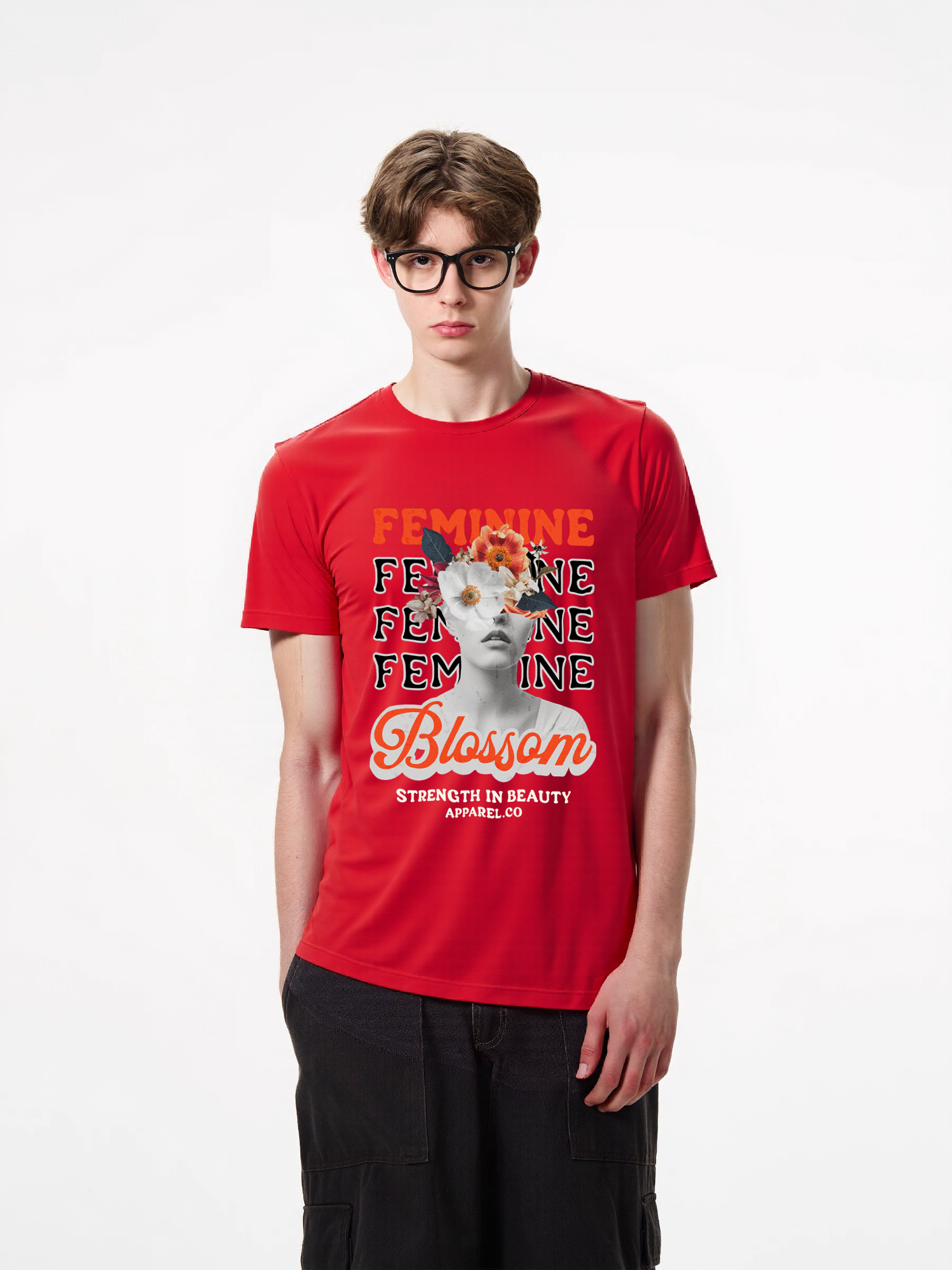 1pcs Trendy T Shirt featuring floral print and feminine strength design available in various colors crafted from 180g pure cotton for comfortable wear. Lightweight Casual Tees for Warm Weather Easy Care
