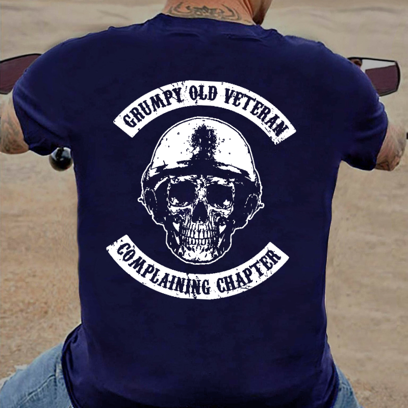 Grumpy Old Veteran Complaining Chapter Skull Print Motorcycle T-shirt