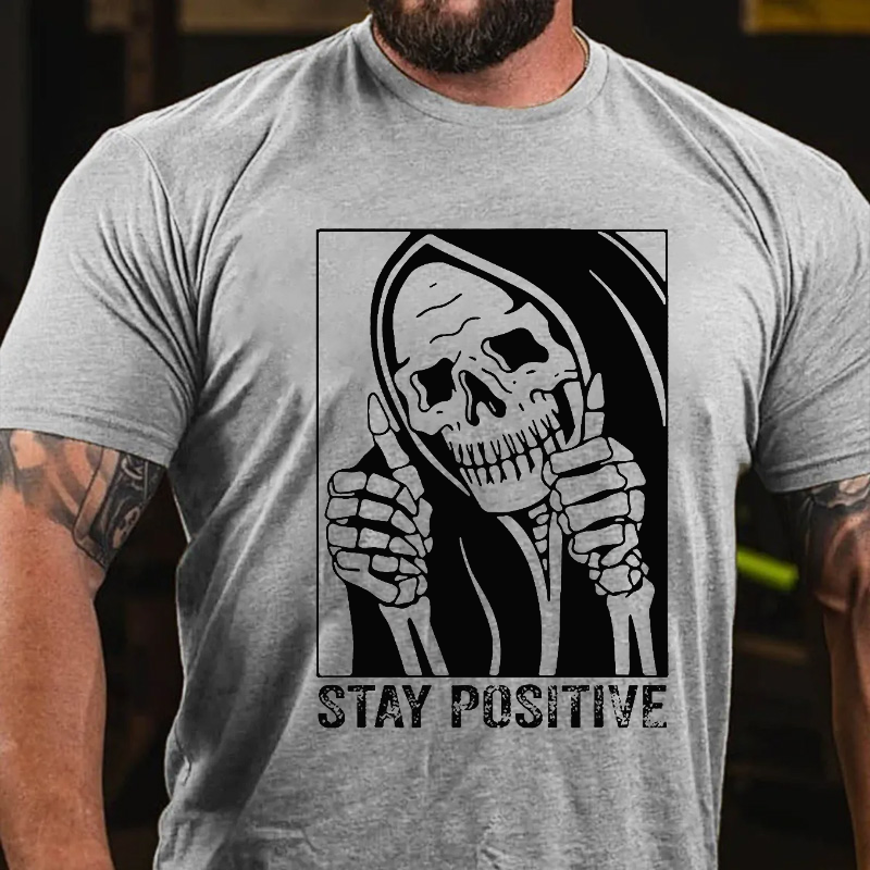 Funny Skull Stay Positive Skeleton Halloween Motivational T-shirt