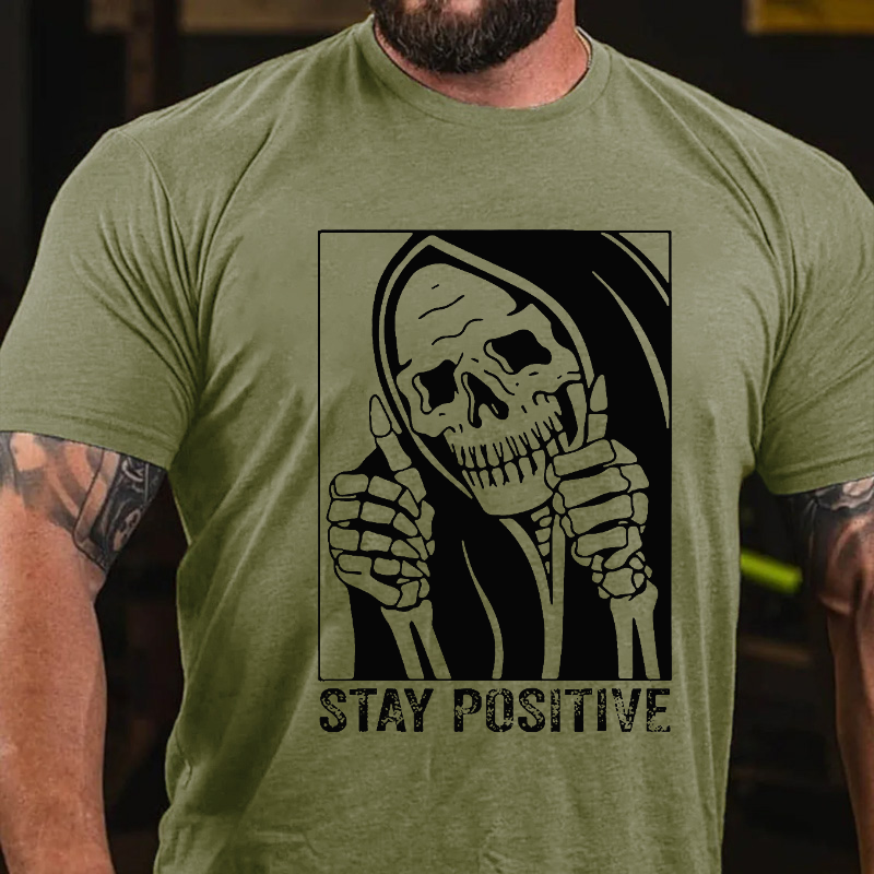 Funny Skull Stay Positive Skeleton Halloween Motivational T-shirt