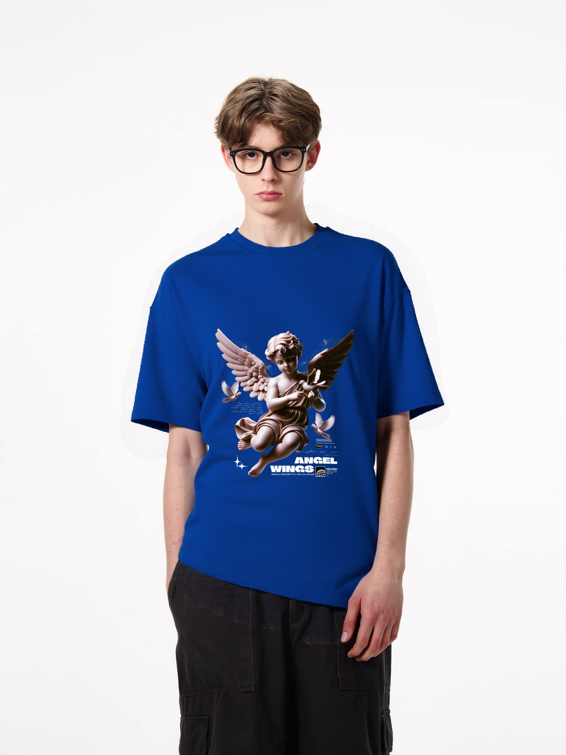 1pcs Trendy Angel Wings Print T Shirt 180g Pure Cotton Softtee Various Colors Comfortable Daily Wear Artistic Design Clothing For Any Season And Occasion Simple and Chic Casual T-Shirts in Lightweight Polyester Lightweight Casual Tees