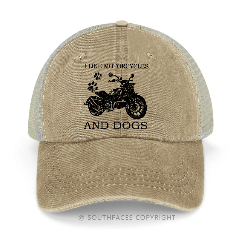 I Like Motorcycles And Dogs Print Custom Trucker Cap