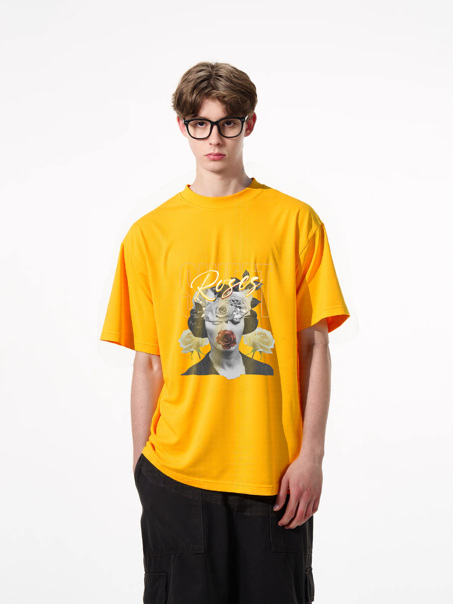 1pcs Trendy T Shirt with Roses Print, 180g Pure Cotton, Various Colors Available, Stylish Design, Perfect for Fashion Lovers, Comfortable and Durable, Make a Statement with This Unique Floral Graphic. Heavenly' & Other Styles,