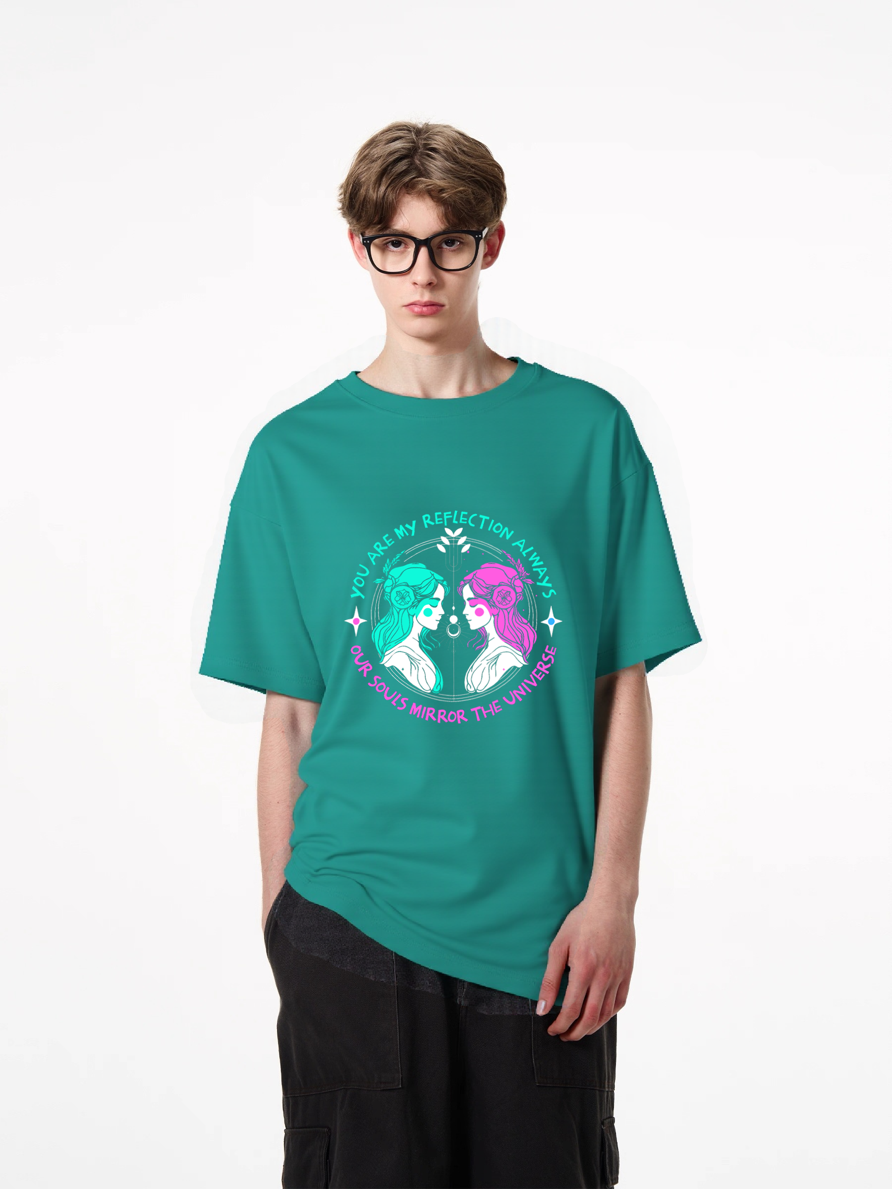 1pcs Trendy T Shirt with Mirror Universe Print, Various Colors Available, 180g Pure Cotton, Unique Star Design, Reflective Art Graphic, Comfortable, Casual, Stylish, Perfect for Everyday Wear, Eye-Catching Modern Fit Timeless Designs