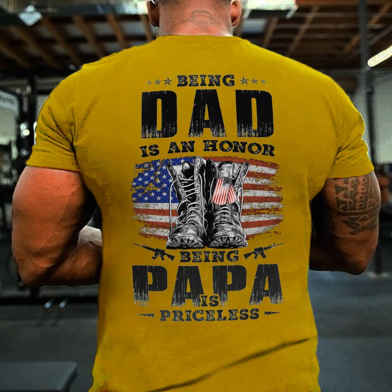 Being Dad Is An Honor Being Papa Is Priceless USA Flag Print T-shirt