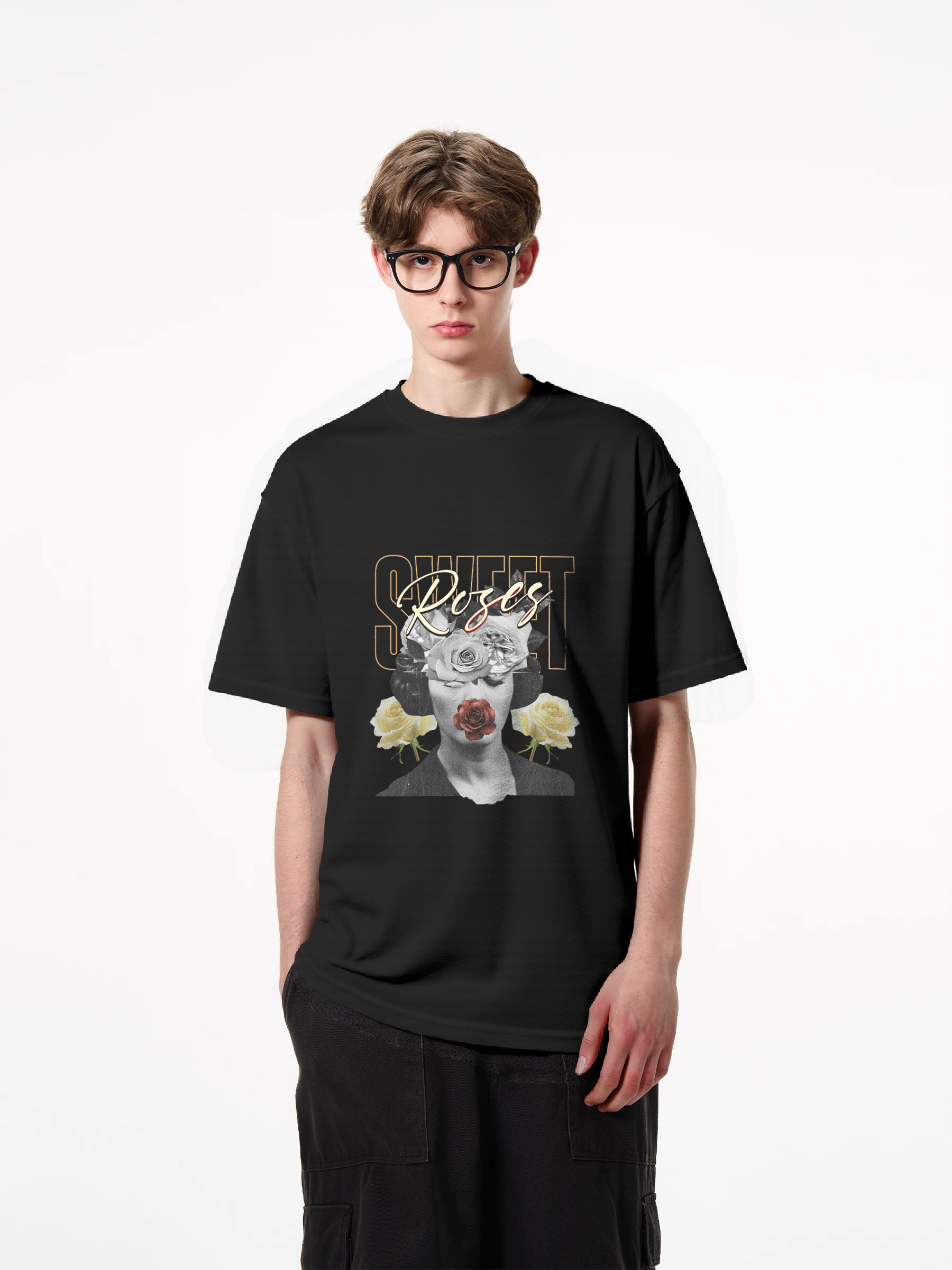 1pcs Trendy T Shirt with Roses Print, 180g Pure Cotton, Various Colors Available, Stylish Design, Perfect for Fashion Lovers, Comfortable and Durable, Make a Statement with This Unique Floral Graphic. Heavenly' & Other Styles,