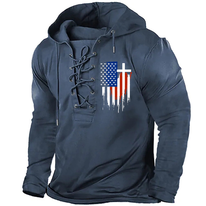 American Colorful Religious Cross Flag Retro Hoodie