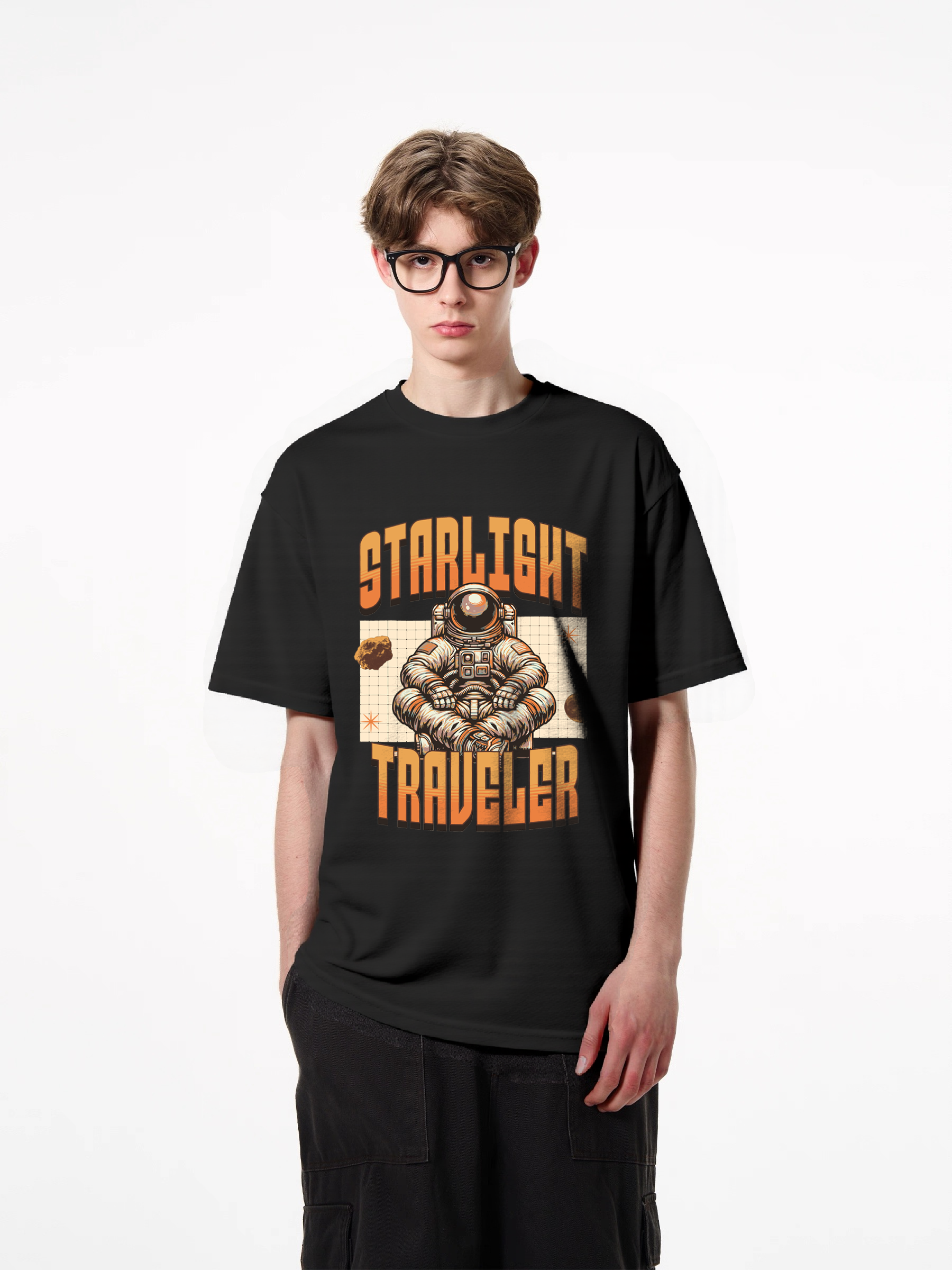 1pcs Starlight Traveler Astronaut Print T Shirt, Trendy Graphic Design, 180g Pure Cotton, Various Colors Available, Comfortable Fit, Perfect for Space Enthusiasts and Trendsetters alike. Must-Have Casual T-Shirts for Men Custom