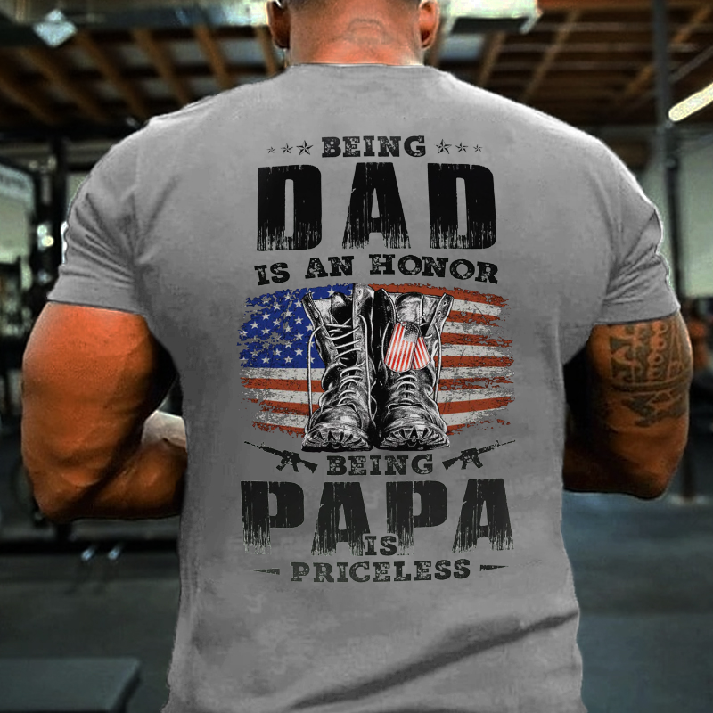 Being Dad Is An Honor Being Papa Is Priceless USA Flag Print T-shirt