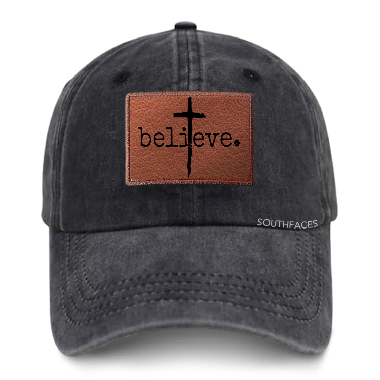 Believe Cross Leather Patch Cap