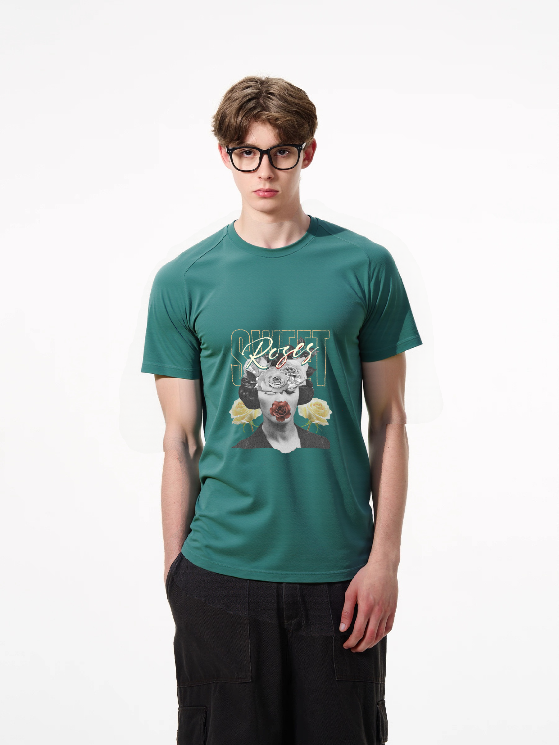 1pcs Trendy T Shirt with Roses Print, 180g Pure Cotton, Various Colors Available, Stylish Design, Perfect for Fashion Lovers, Comfortable and Durable, Make a Statement with This Unique Floral Graphic. Heavenly' & Other Styles,