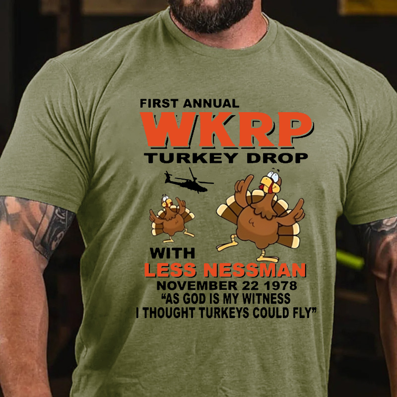 First Annual WKRP Turkey Drop Funny Thanksgiving Day T-shirt
