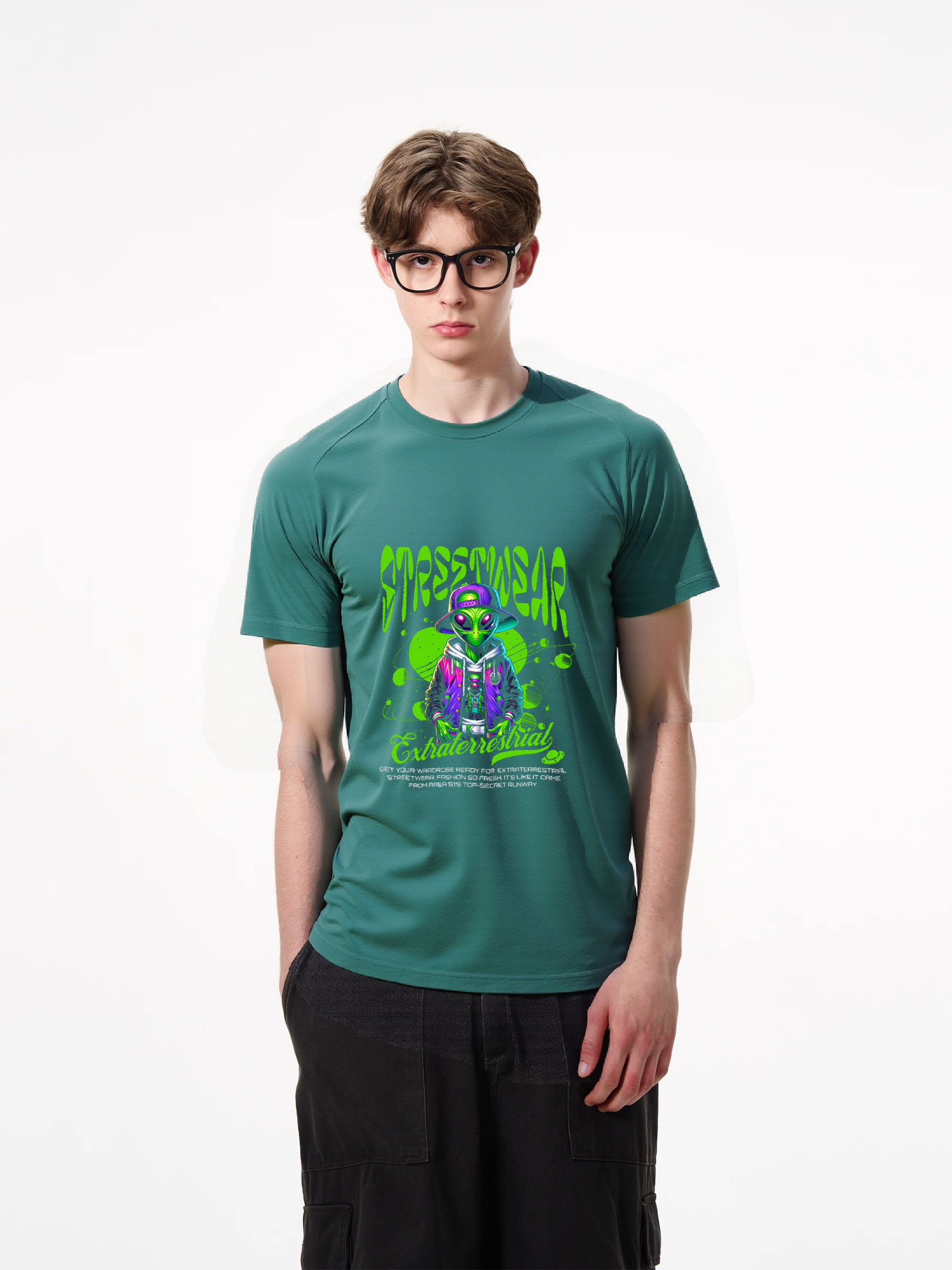 1pcs Stylish Alien T Shirt with "StressTreasonable" print, trendy design in various colors, featuring an extraterrestrial character, 180g pure cotton, perfect for streetwear enthusiasts. Fresh Casual Styles for Every Season Fashion