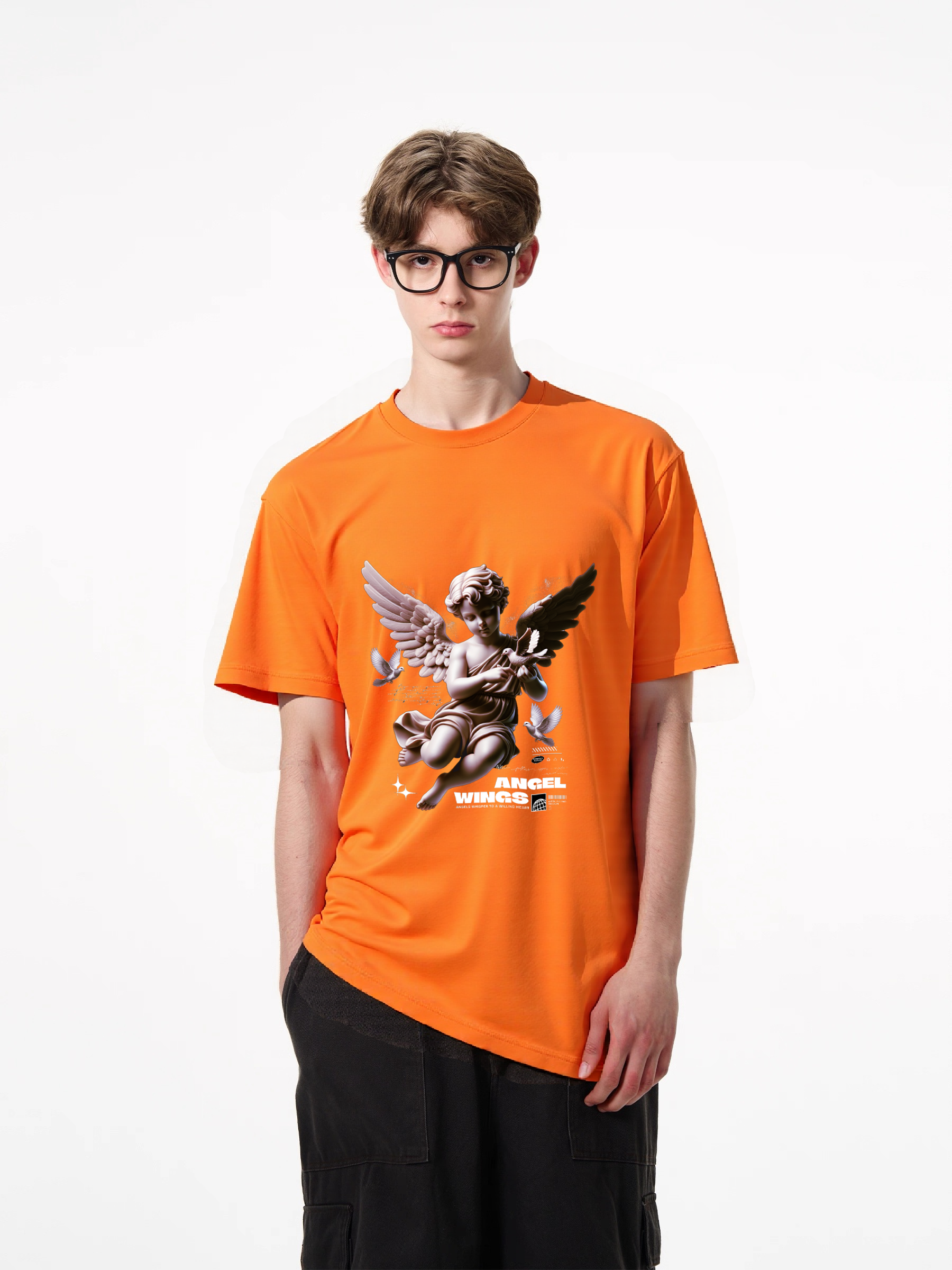 1pcs Trendy Angel Wings Print T Shirt 180g Pure Cotton Softtee Various Colors Comfortable Daily Wear Artistic Design Clothing For Any Season And Occasion Simple and Chic Casual T-Shirts in Lightweight Polyester Lightweight Casual Tees