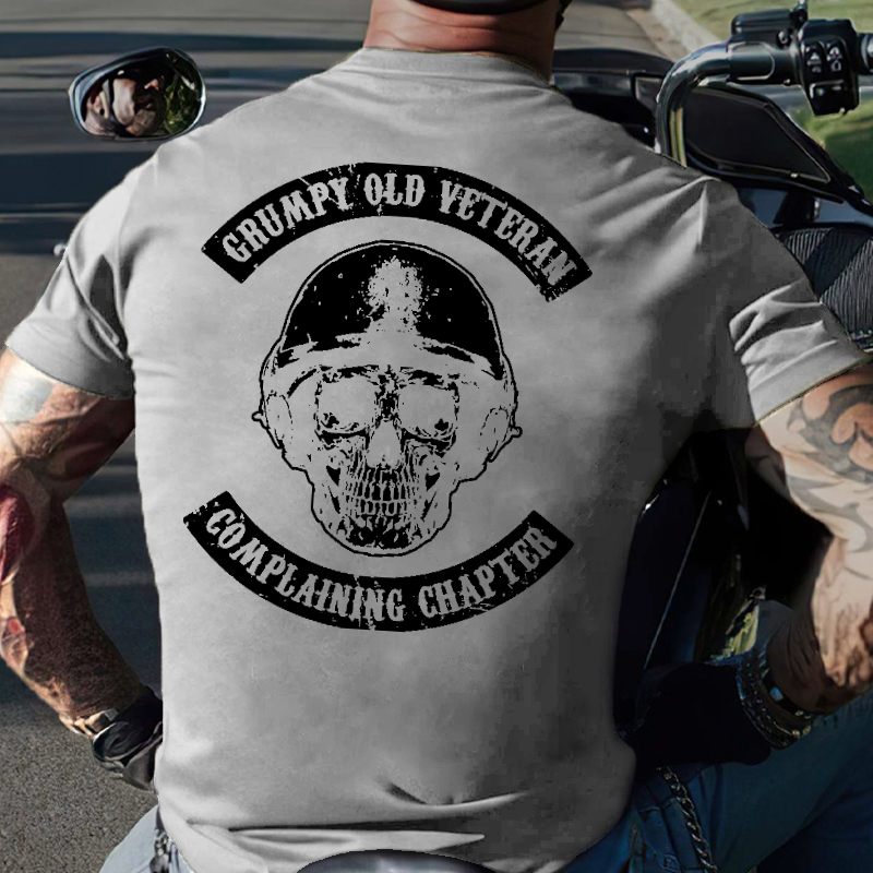 Grumpy Old Veteran Complaining Chapter Skull Print Motorcycle T-shirt