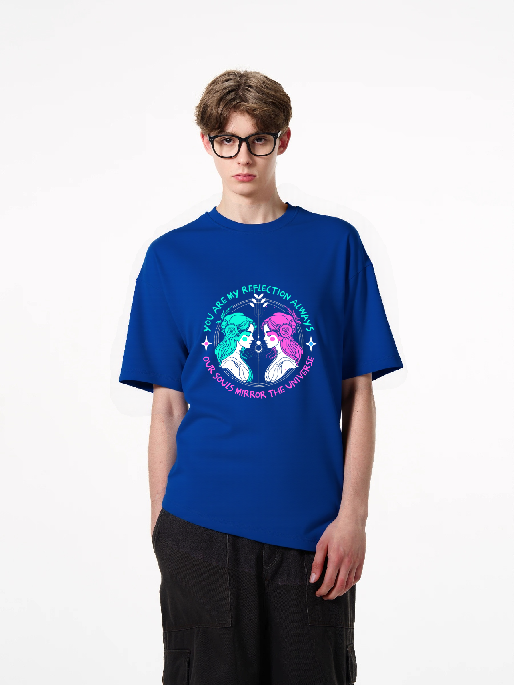 1pcs Trendy T Shirt with Mirror Universe Print, Various Colors Available, 180g Pure Cotton, Unique Star Design, Reflective Art Graphic, Comfortable, Casual, Stylish, Perfect for Everyday Wear, Eye-Catching Modern Fit Timeless Designs