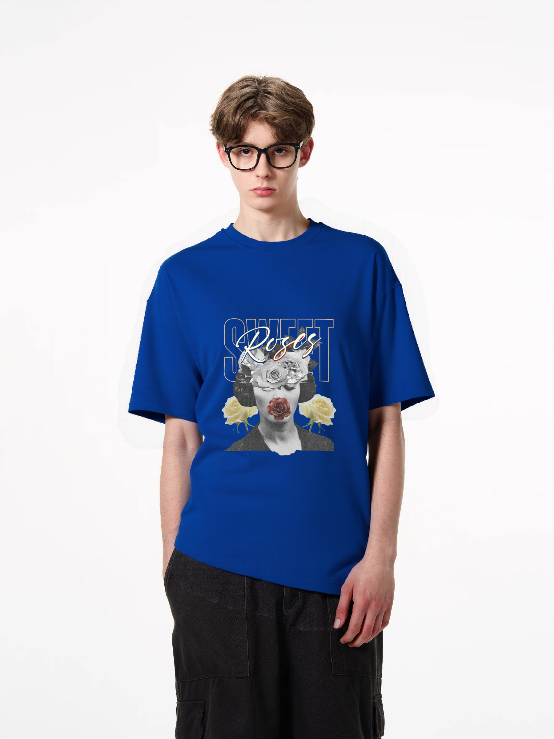 1pcs Trendy T Shirt with Roses Print, 180g Pure Cotton, Various Colors Available, Stylish Design, Perfect for Fashion Lovers, Comfortable and Durable, Make a Statement with This Unique Floral Graphic. Heavenly' & Other Styles,