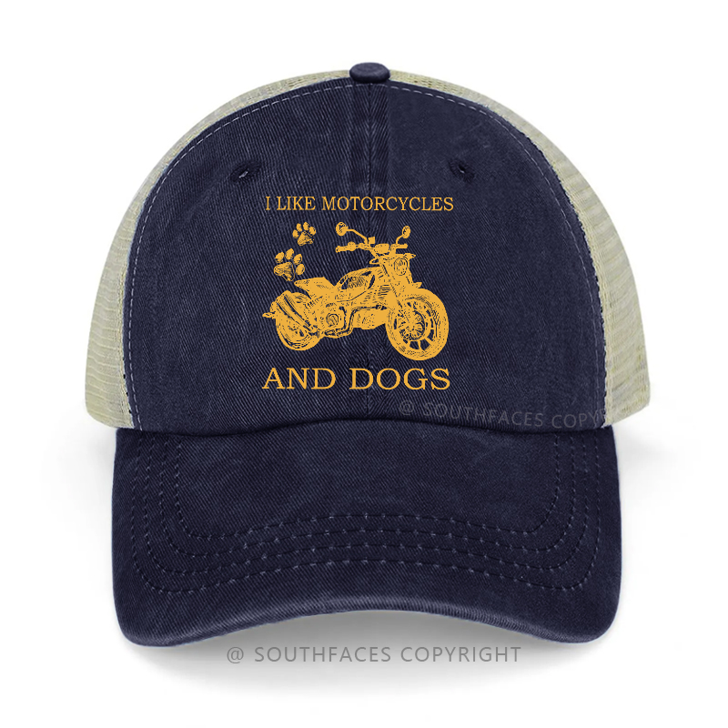 I Like Motorcycles And Dogs Print Custom Trucker Cap