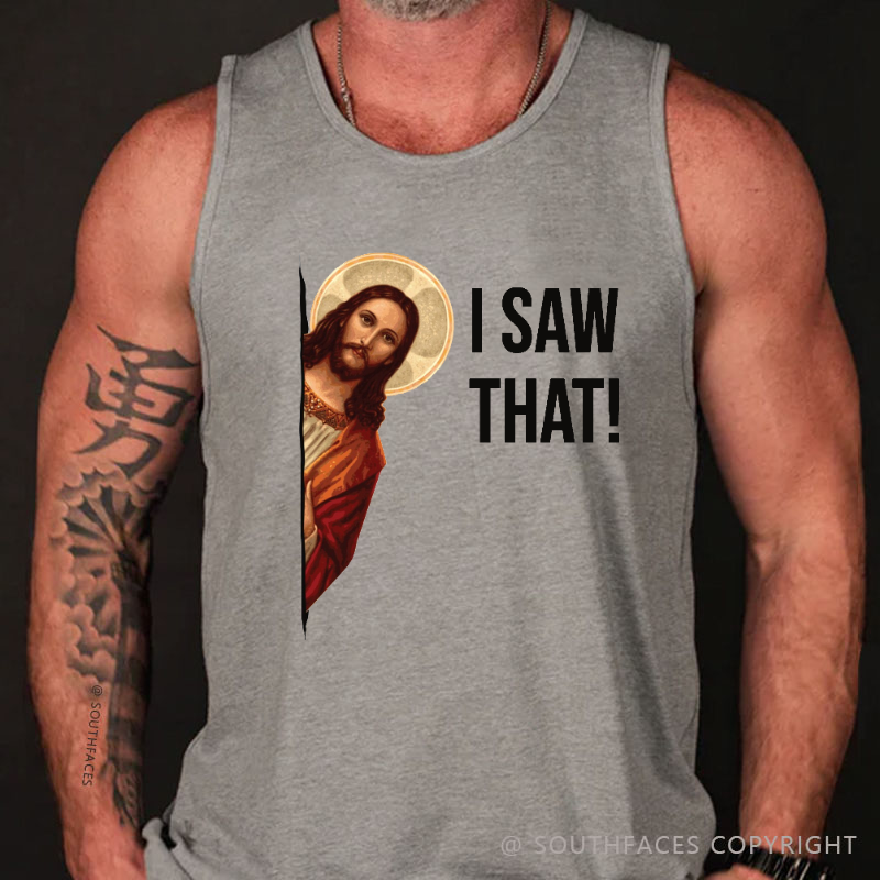 I Saw That Funny Jesus Print Men's Tank Top