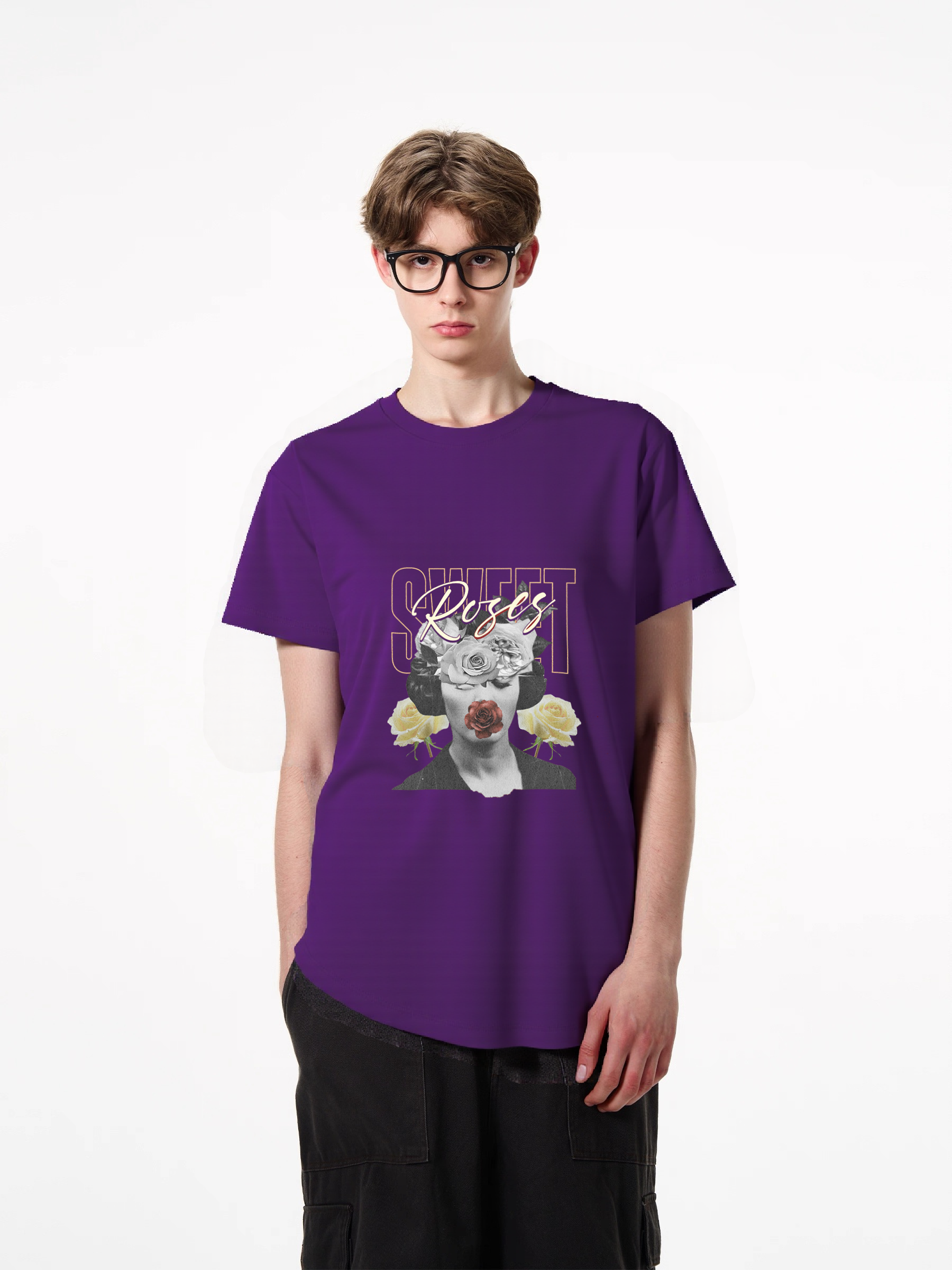 1pcs Trendy T Shirt with Roses Print, 180g Pure Cotton, Various Colors Available, Stylish Design, Perfect for Fashion Lovers, Comfortable and Durable, Make a Statement with This Unique Floral Graphic. Heavenly' & Other Styles,