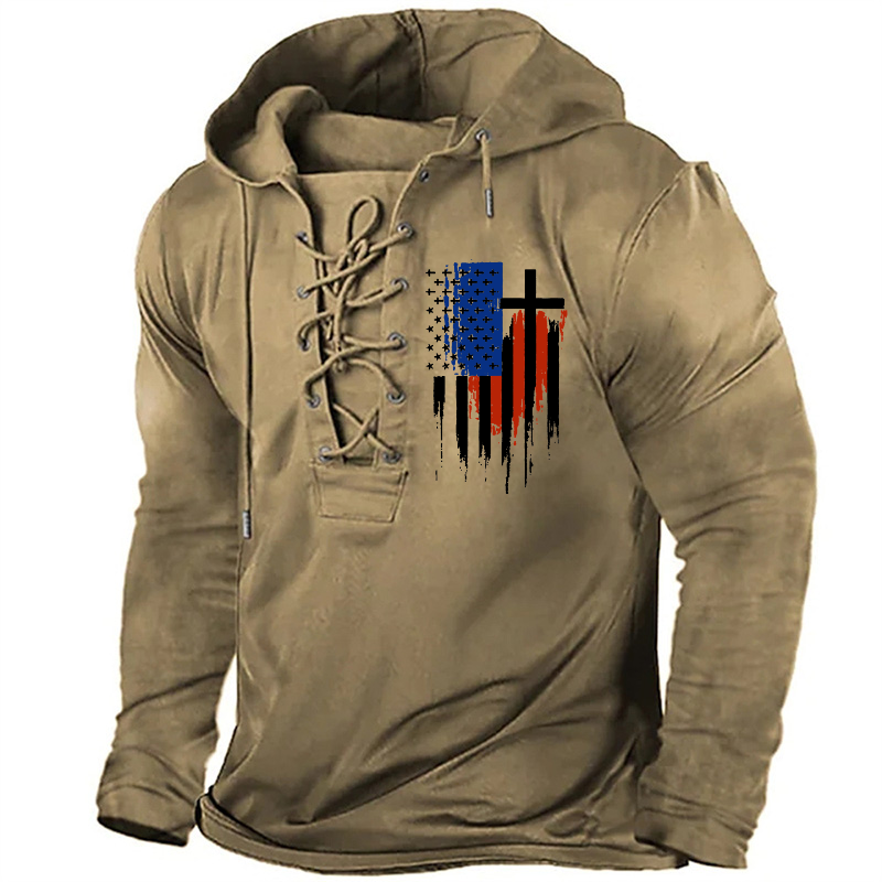 American Colorful Religious Cross Flag Retro Hoodie
