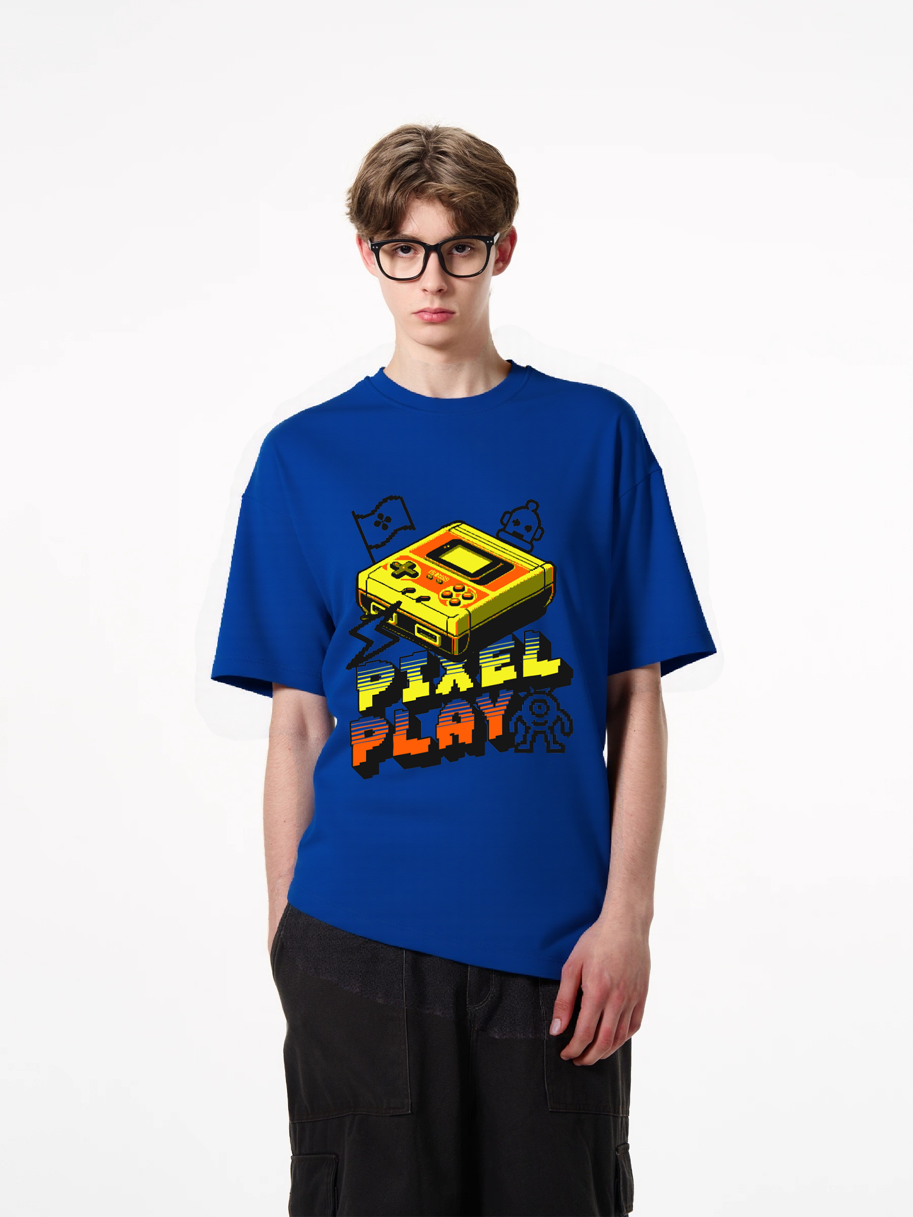 1pcs Retro Gamer T Shirt with Pixel Play print in various colors, trendy design featuring classic handheld game console, 180g pure cotton, comfortable and stylish for all occasions. Comfortable Casual Summer Tees Easy Care