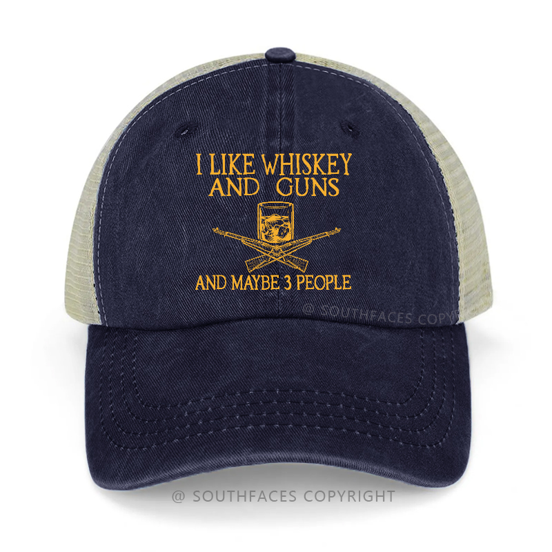 I Like Whiskey And Guns And Maybe 3 PeopleM1 Garand Print Trucker Cap