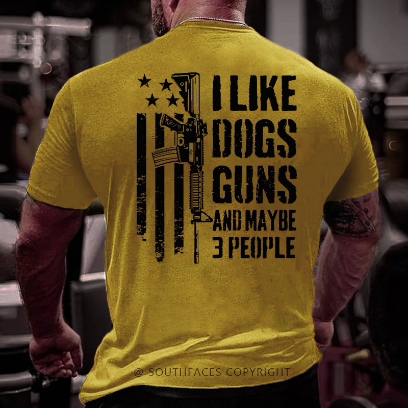 I Like Dogs Guns And Maybe 3 People USA Flag Print Men's T-shirt
