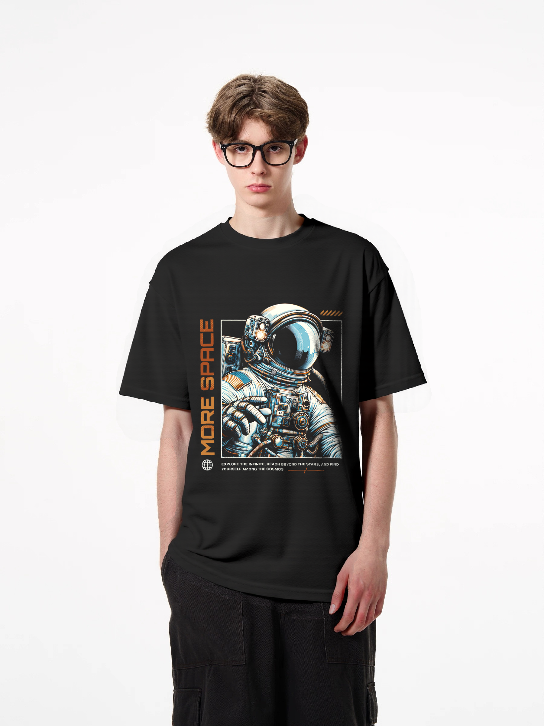1pcs Trendy Astronaut T Shirt Featuring Artistic Print In Various Colors, Ideal For Space Enthusiasts, 180G Pure Cotton Fabric Ensures Comfort And Durability, Perfect For Fans Of Cosmic Exploration And Futuristic Design Stylish Crew