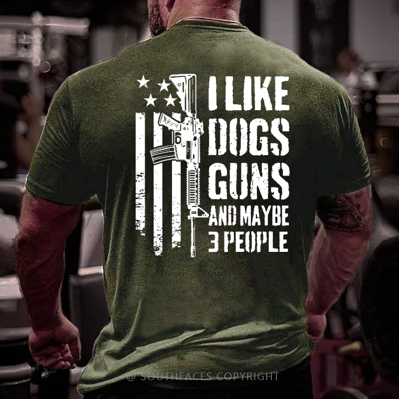 I Like Dogs Guns And Maybe 3 People USA Flag Print Men's T-shirt