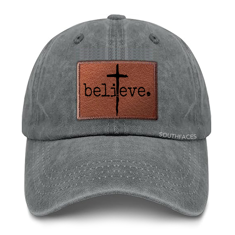 Believe Cross Leather Patch Cap