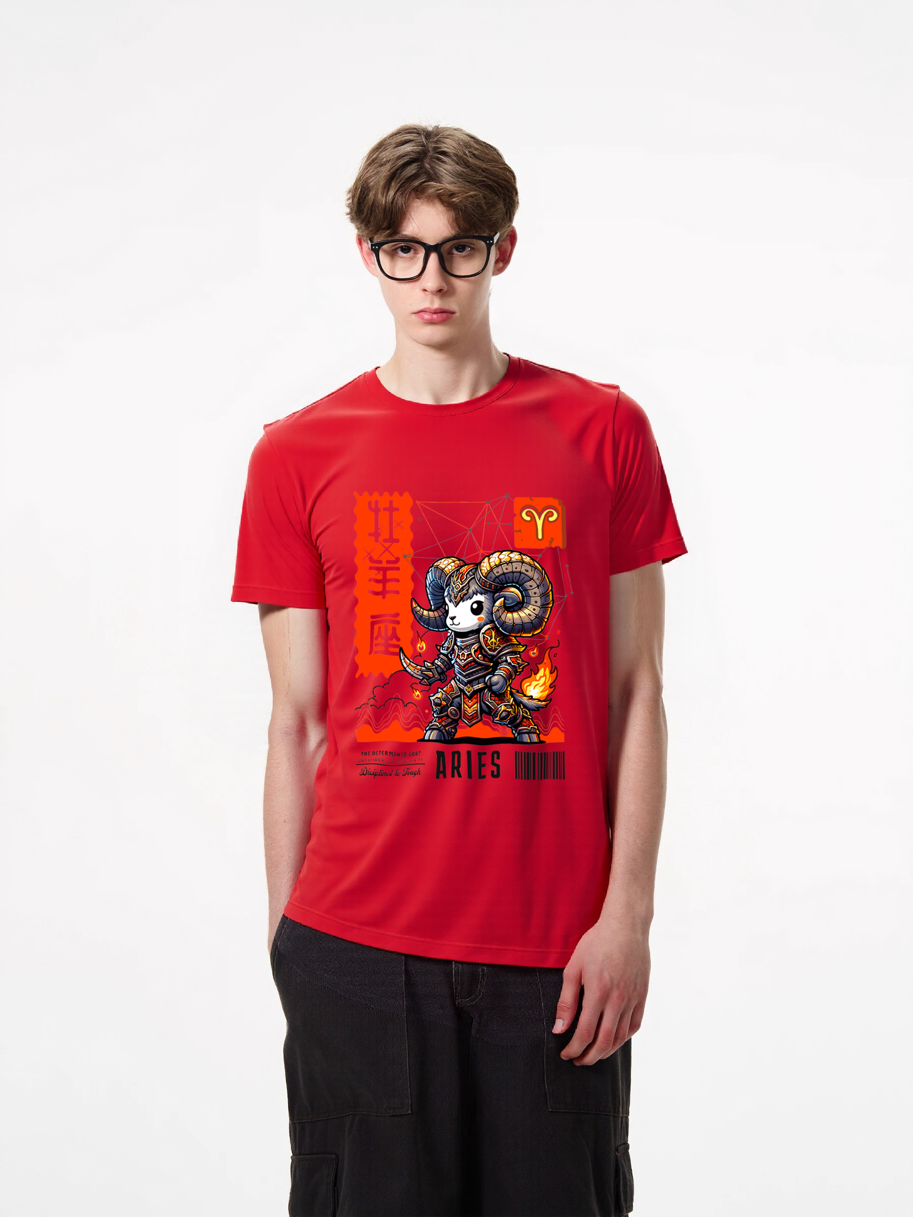 1pcs T Shirt with Goat in Armor Print, Trendy Design in Various Colors, 180g Pure Cotton, Perfect for Fans of Fantasy and Unique Art. Casual Crew Neck T-Shirts in Stylish Colors for Warm Days Trendy Casual Wear for Young Men