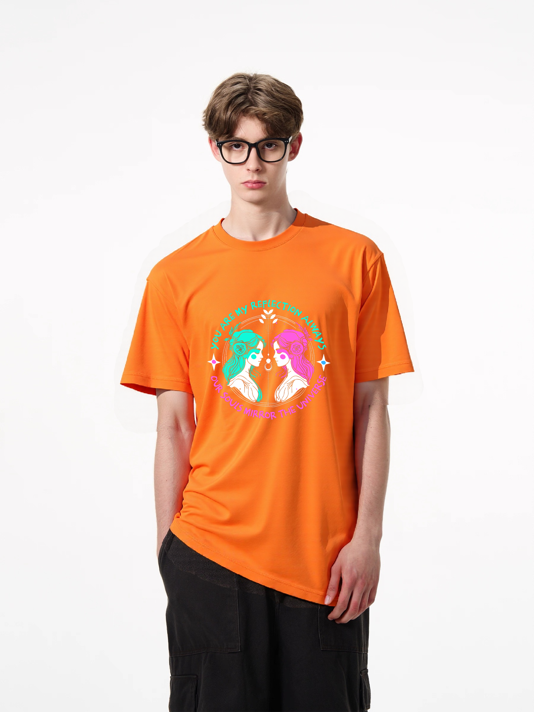 1pcs Trendy T Shirt with Mirror Universe Print, Various Colors Available, 180g Pure Cotton, Unique Star Design, Reflective Art Graphic, Comfortable, Casual, Stylish, Perfect for Everyday Wear, Eye-Catching Modern Fit Timeless Designs