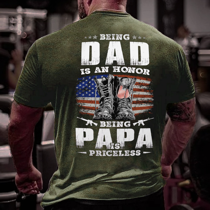 Being Dad Is An Honor Being Papa Is Priceless USA Flag Print T-shirt