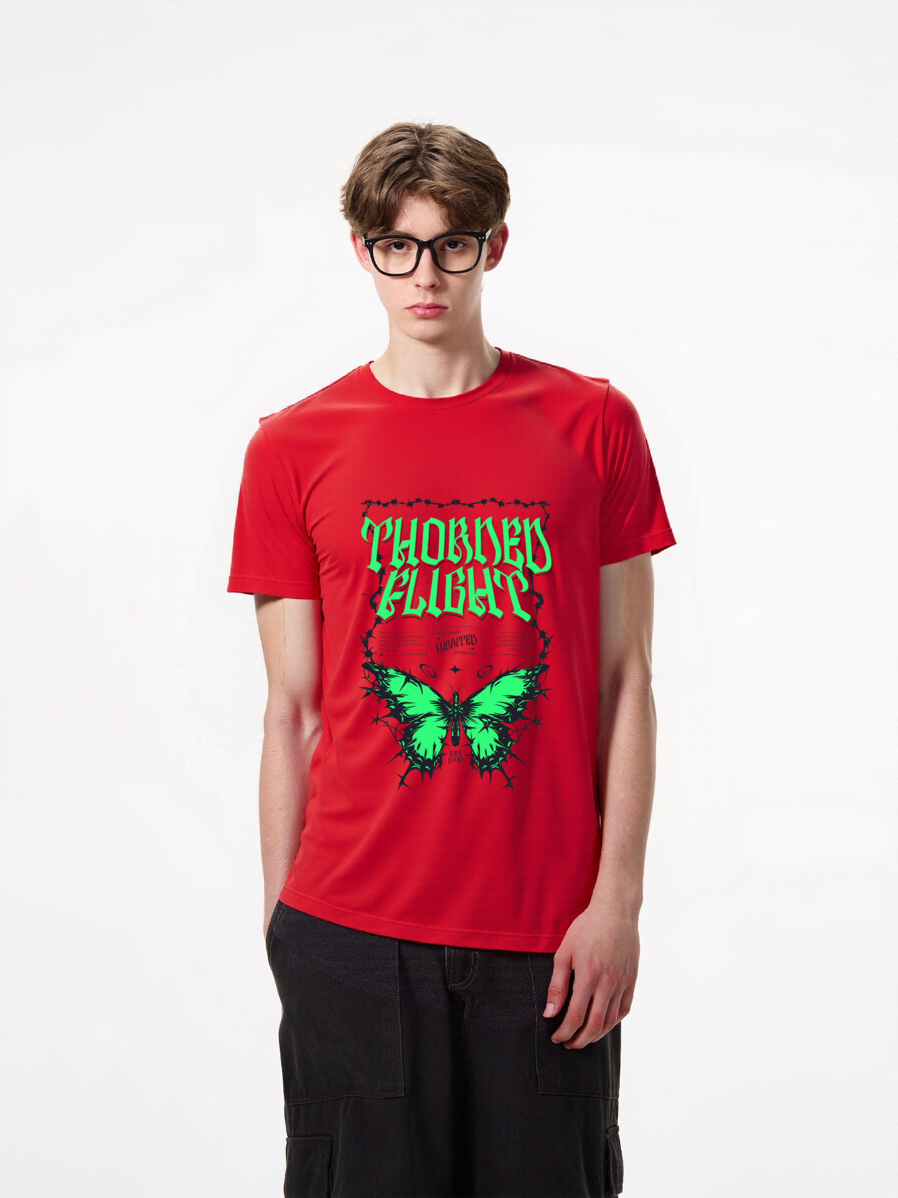 1pcs Trendy 180g Pure Cotton T Shirt with Distressed Butterfly Print, Available in Various Colors, Stylish Graphic Design for Unique Look Lightweight Casual Tees in Everyday Colors for Ultimate Comfort Playful Casual Tees for Your