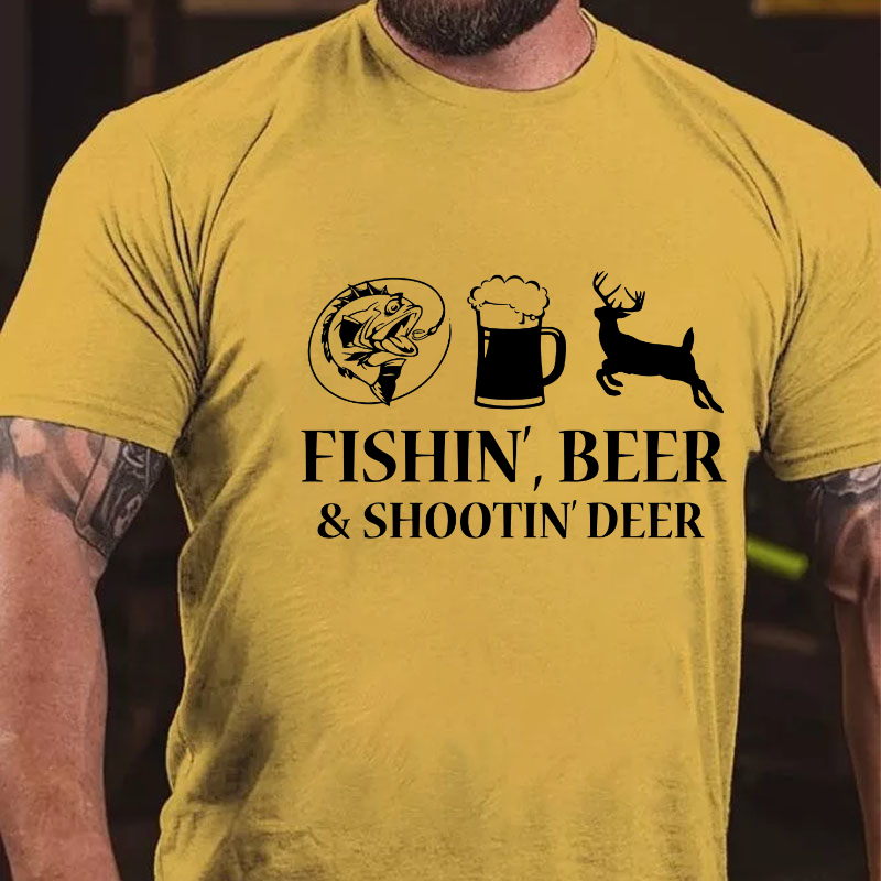 Fishin', Beer & Shootin' Deer Funny Print T-shirt