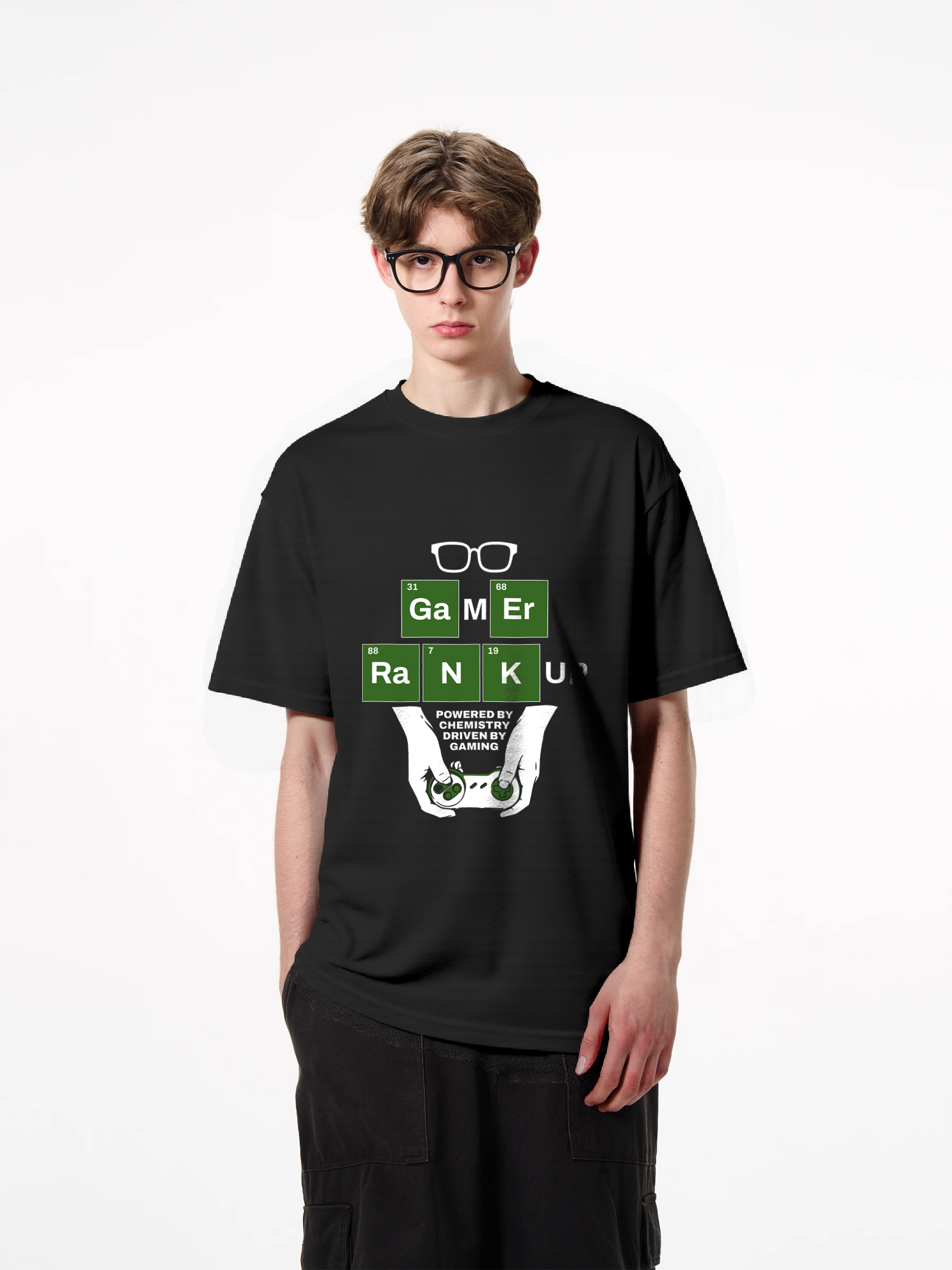 1pcs Gamer Elements T Shirt with Glasses Print Trendy Design in Various Colors 180g Pure Cotton Tee Featuring Rank Up and Controller Graphic Perfect for Gaming Enthusiasts Fun and Functional Timeless Designs