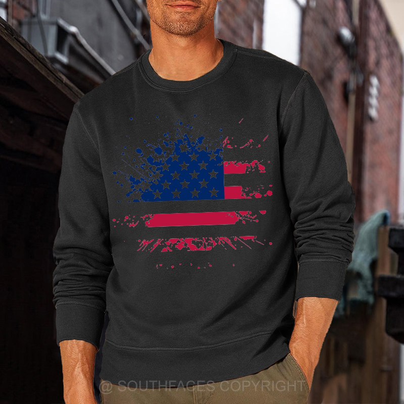American Colorful Shabby Flag Print Sweatshirt