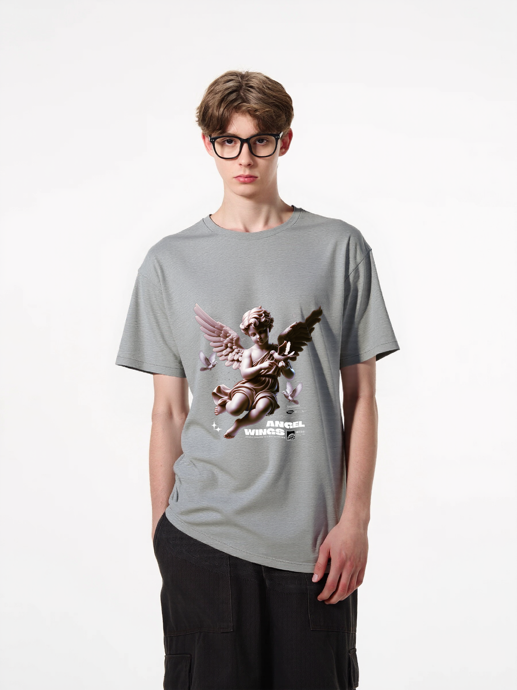 1pcs Trendy Angel Wings Print T Shirt 180g Pure Cotton Softtee Various Colors Comfortable Daily Wear Artistic Design Clothing For Any Season And Occasion Simple and Chic Casual T-Shirts in Lightweight Polyester Lightweight Casual Tees