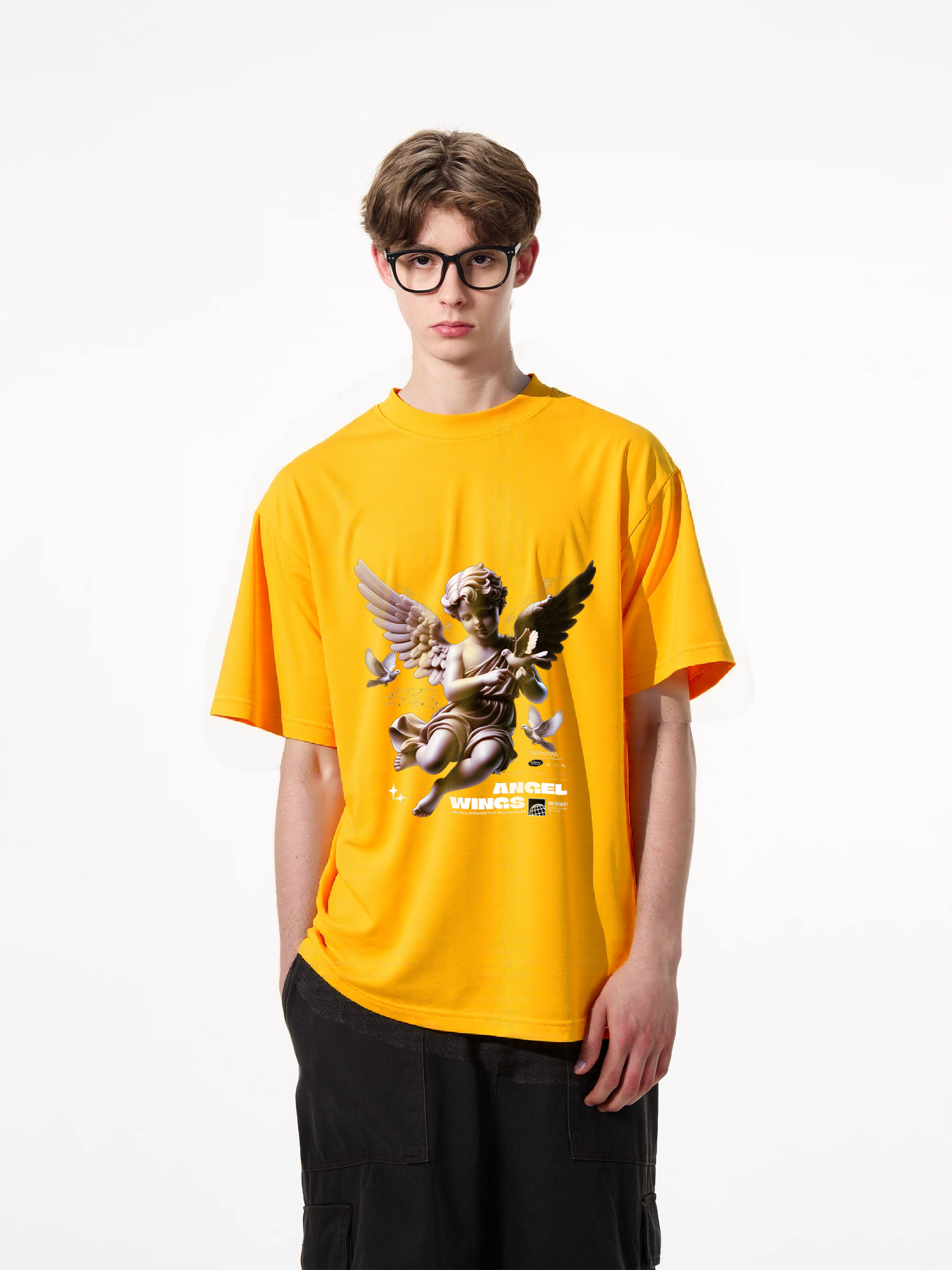 1pcs Trendy Angel Wings Print T Shirt 180g Pure Cotton Softtee Various Colors Comfortable Daily Wear Artistic Design Clothing For Any Season And Occasion Simple and Chic Casual T-Shirts in Lightweight Polyester Lightweight Casual Tees