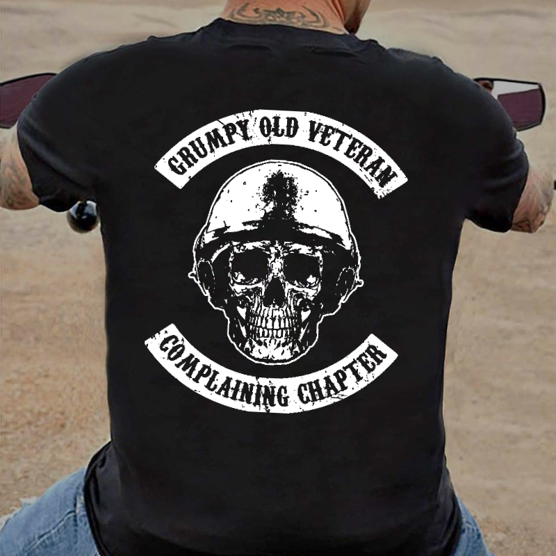 Grumpy Old Veteran Complaining Chapter Skull Print Motorcycle T-shirt