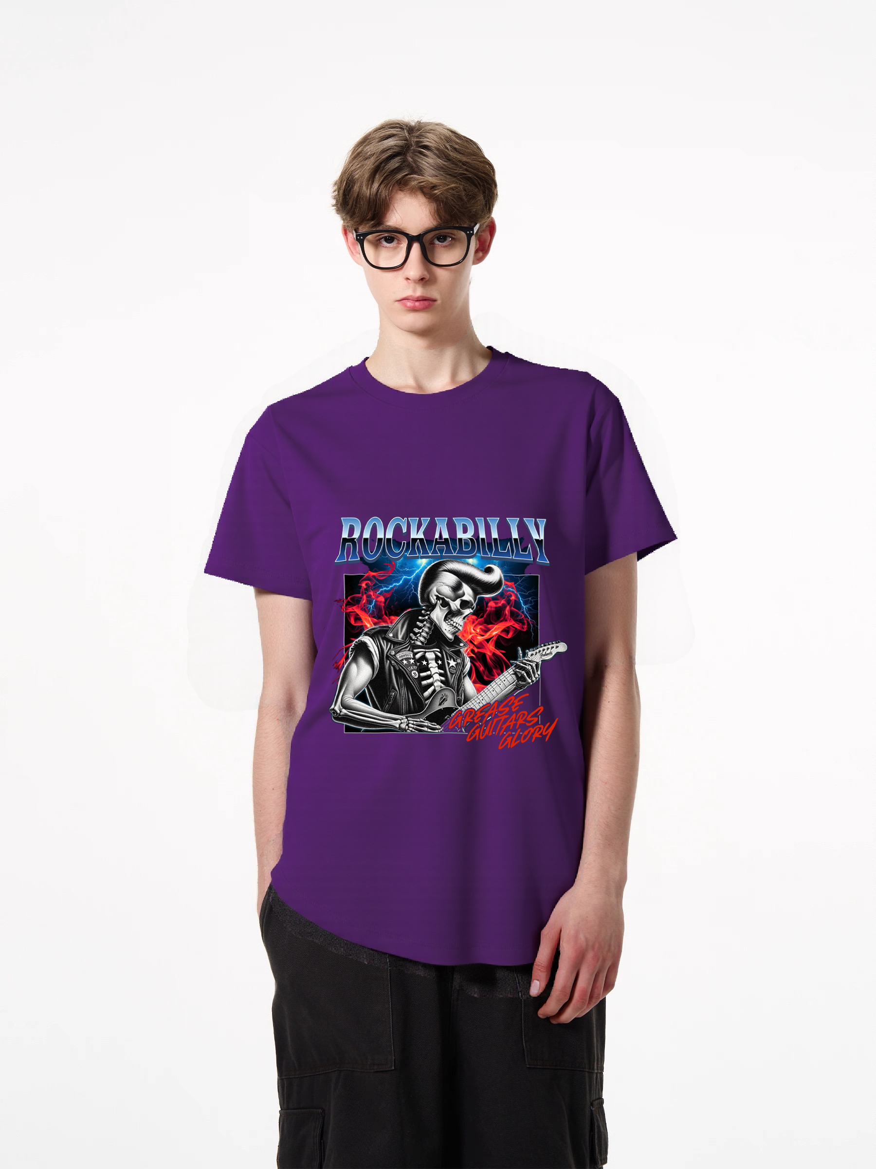 1pcs Rockabilly Skeleton Guitarist Print T Shirt Trendy Design Various Colors 180g Pure Cotton Graphic Top Fashion Statement Tee Heavenly' Designs: Essential T-Shirts for a Relaxed Summer Fresh Casual Summer Essentials