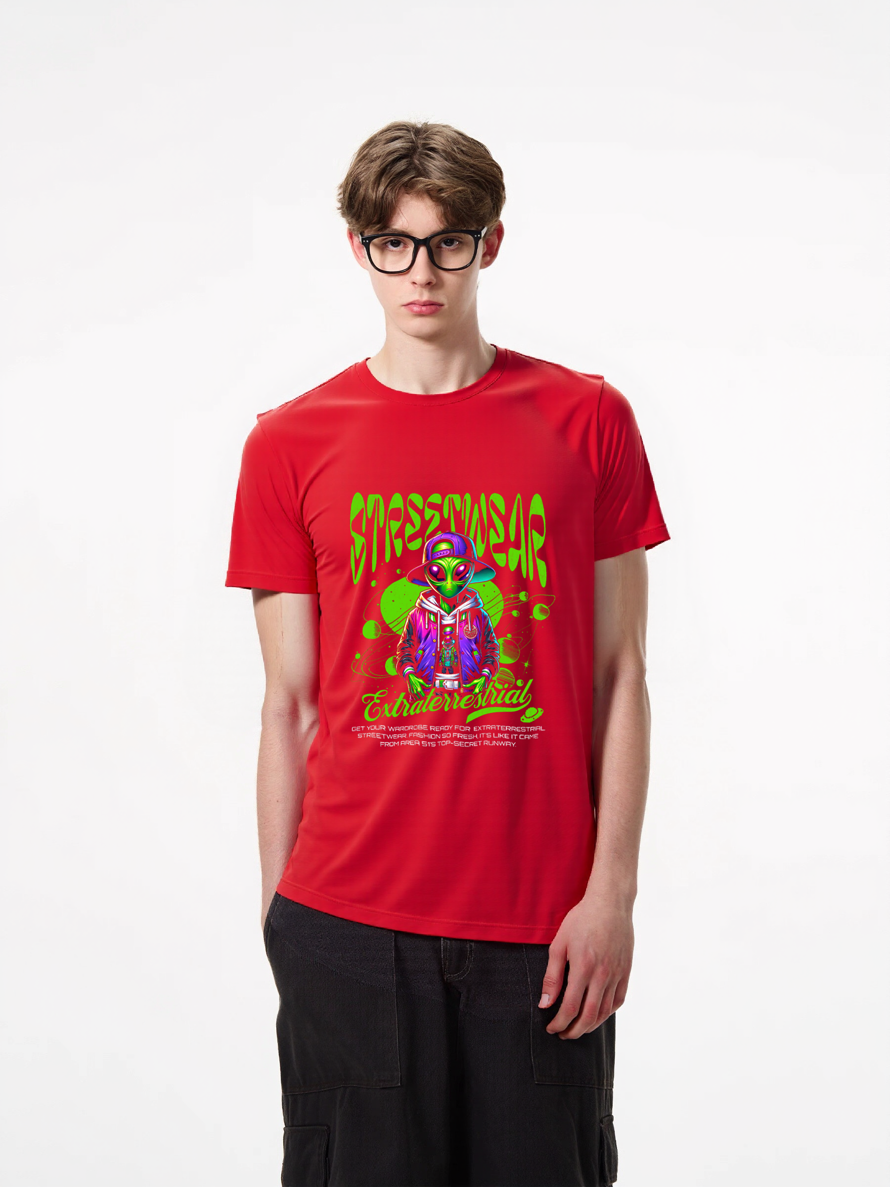 1pcs Stylish Alien T Shirt with "StressTreasonable" print, trendy design in various colors, featuring an extraterrestrial character, 180g pure cotton, perfect for streetwear enthusiasts. Fresh Casual Styles for Every Season Fashion