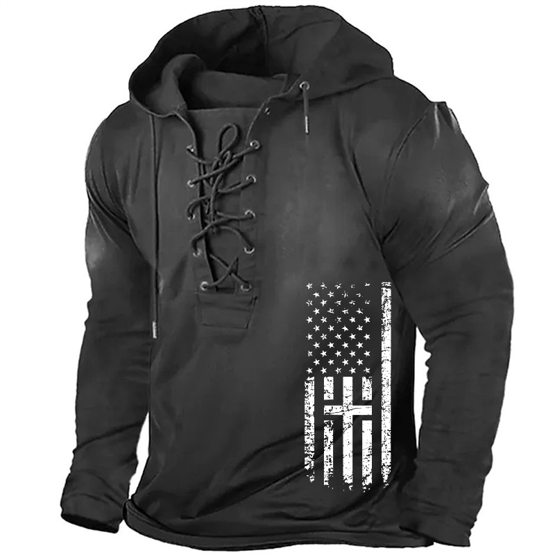 Christian Cross American Flag Retro Hoodie