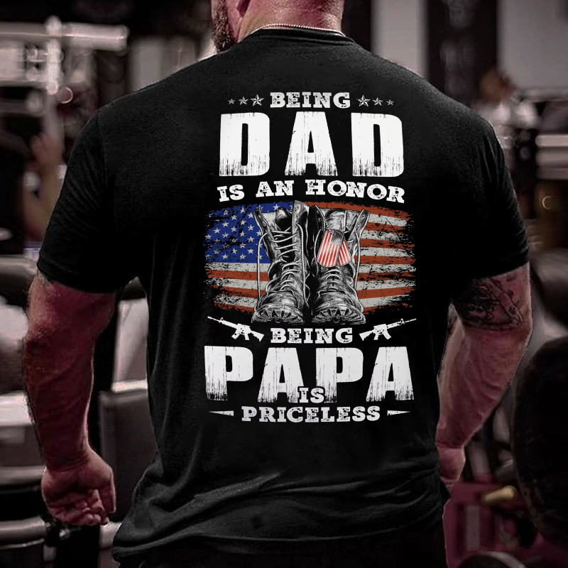 Being Dad Is An Honor Being Papa Is Priceless USA Flag Print T-shirt
