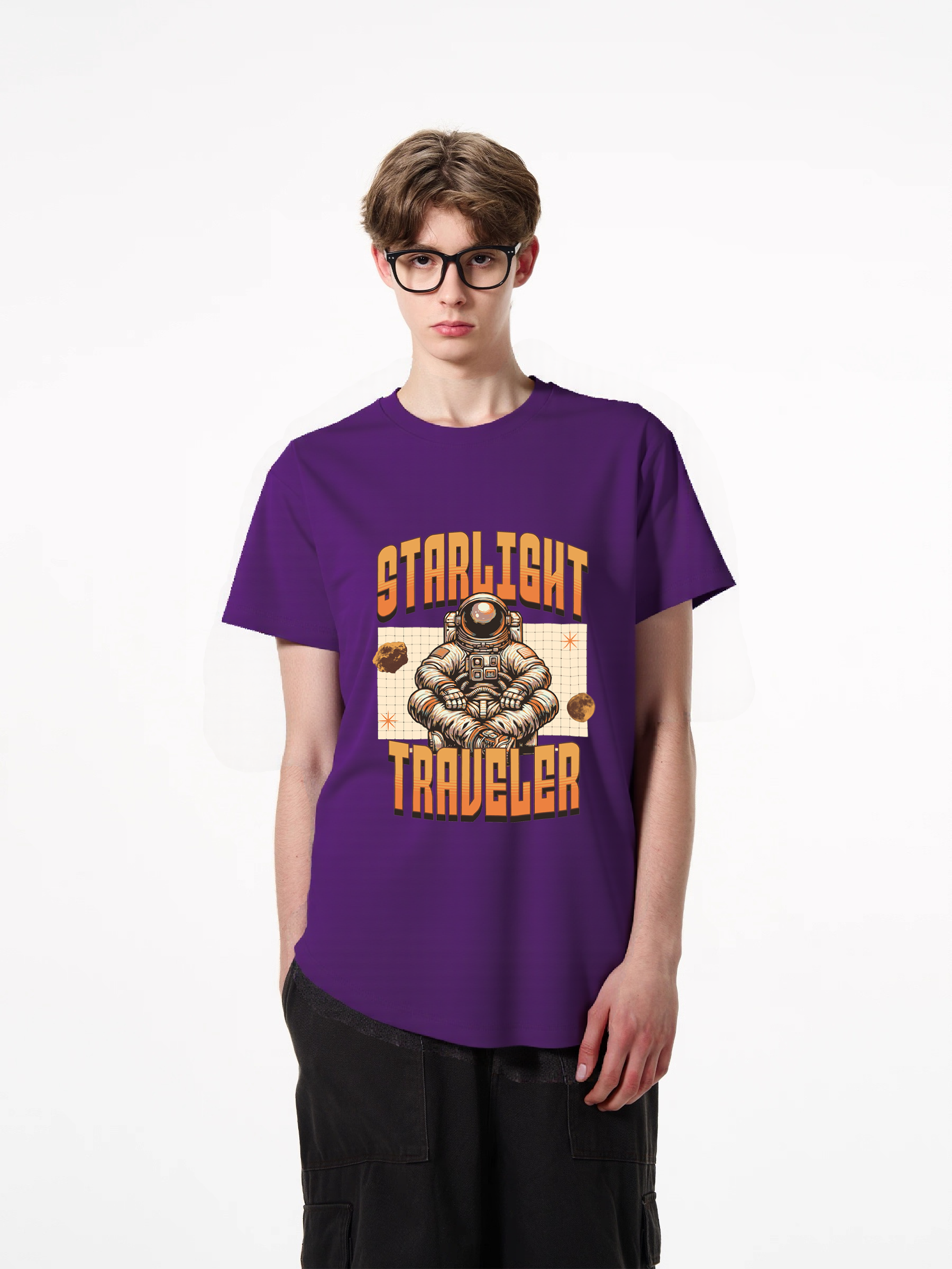 1pcs Starlight Traveler Astronaut Print T Shirt, Trendy Graphic Design, 180g Pure Cotton, Various Colors Available, Comfortable Fit, Perfect for Space Enthusiasts and Trendsetters alike. Must-Have Casual T-Shirts for Men Custom