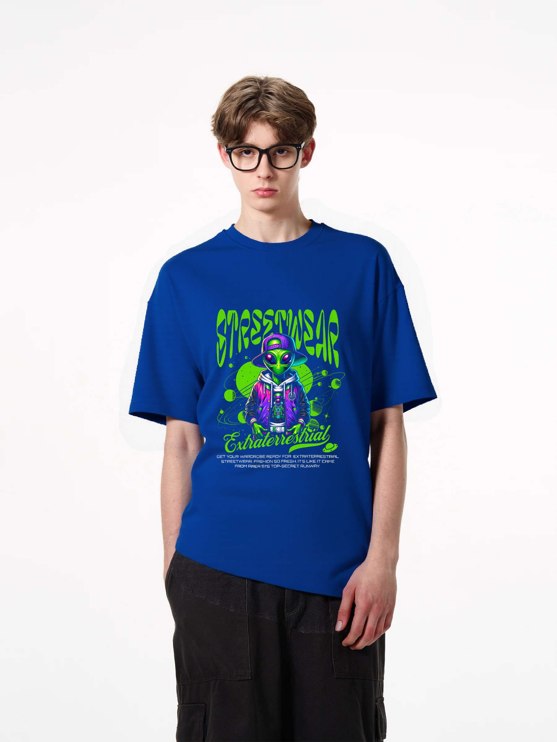 1pcs Stylish Alien T Shirt with "StressTreasonable" print, trendy design in various colors, featuring an extraterrestrial character, 180g pure cotton, perfect for streetwear enthusiasts. Fresh Casual Styles for Every Season Fashion